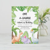 Eerste 1e verjaardagsfeestje Waterverf dinosauruss Kaart (Staand voorkant)