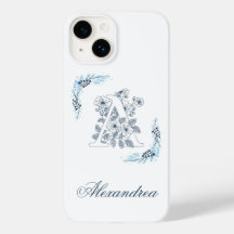 Eerste "A" Blauwe Monogram Rustige Bloem