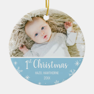 Eerste aangepaste foto en naam kerstbaby keramisch ornament