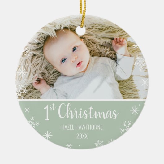 Eerste aangepaste foto en naam kerstbaby keramisch ornament (Voorkant)