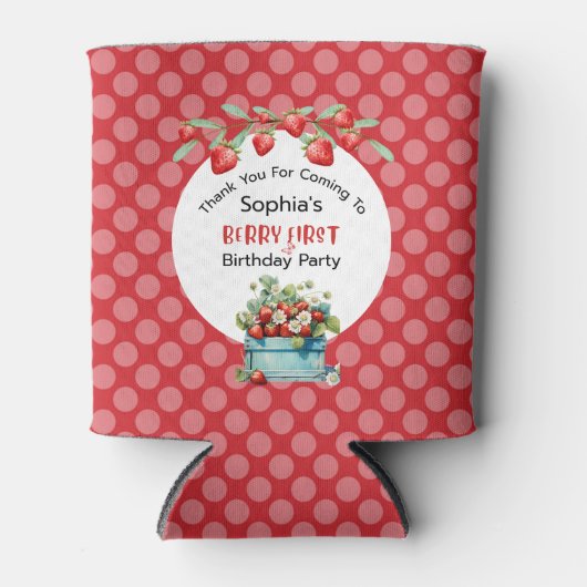 Eerste aardbei eerste aardbei 1e verjaardag Aangep Blikjeskoeler (Voorkant)