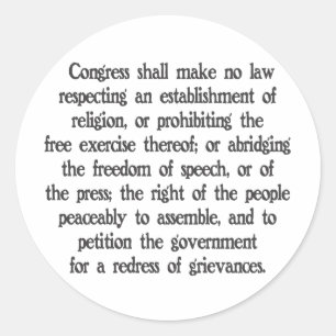 Eerste amendement ronde sticker