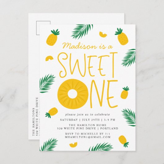 Eerste ananas-ananas-sweet-feest uitnodiging briefkaart (Voorkant / Achterkant)