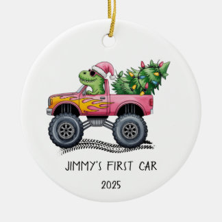 Eerste auto gepersonaliseerde dinosaurus monstertr keramisch ornament