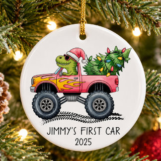 Eerste auto gepersonaliseerde dinosaurus monstertr keramisch ornament