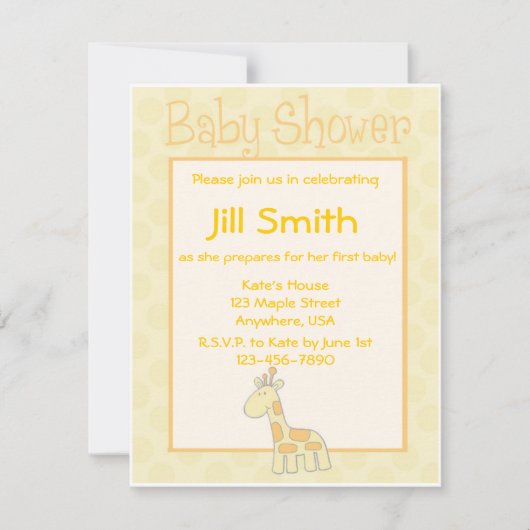 Eerste Baby shower - Geel Kaart (Voorkant)