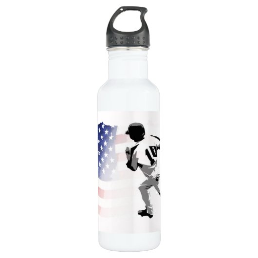 Eerste basisrun - Baseball Player en USA Flag Waterfles (Voorkant)