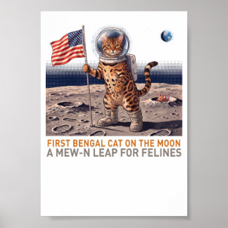 Eerste Bengaalse Kat op de Maan - Retro Ruimte Fel Poster