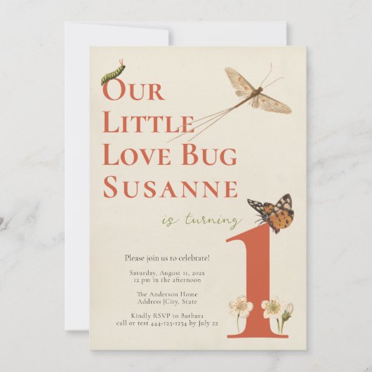 Eerste Birthday Little Love Bug Baby Uitnodiging