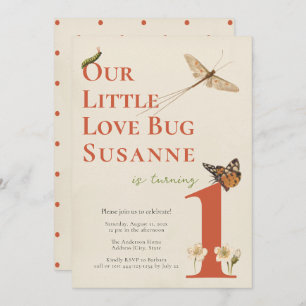 Eerste Birthday Little Love Bug Baby Uitnodiging
