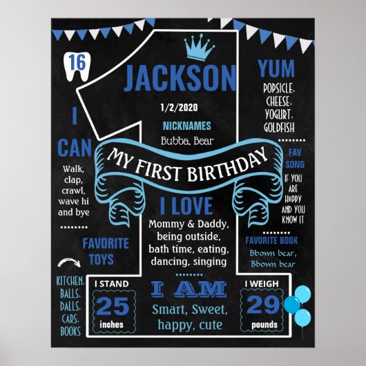 Eerste 'Birthday'-mijlpaal voor een jongen Poster (Voorkant)