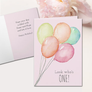 Eerste Birthday roze ballonvaars groet Kaart