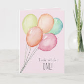 Eerste Birthday roze ballonvaars groet Kaart (Voorkant)