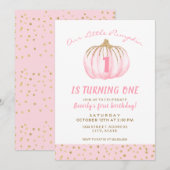 Eerste Birthday roze kleine pompoen draaien een Kaart (Voorkant / Achterkant)