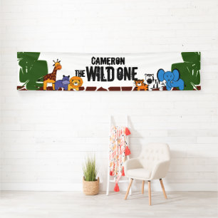 Eerste Birthday Safari Oerwoud Wild One Personaliz Spandoek