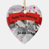 Eerste bruiloft Anniversay, Paper Anniversay Heart Keramisch Ornament (Rechts)