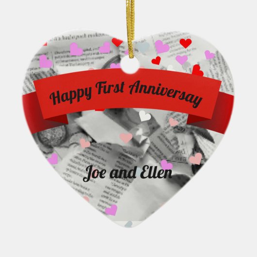 Eerste bruiloft Anniversay, Paper Anniversay Heart Keramisch Ornament (Voorkant)