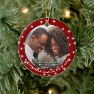 EERSTE CHRISTMAS ALS MR EN MRS. Fotofaarlichten Keramisch Ornament