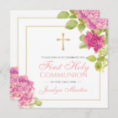 Eerste communale goudroze rozen bloemen kaart (Voorkant / Achterkant)