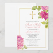 Eerste communale goudroze rozen bloemen kaart (Voorkant / Achterkant)