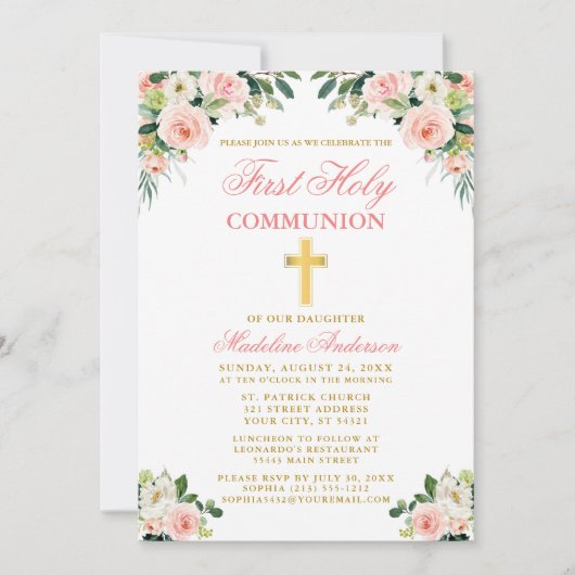 Eerste communautaire goudWaterverf Roze Floral Kaart (Voorkant)