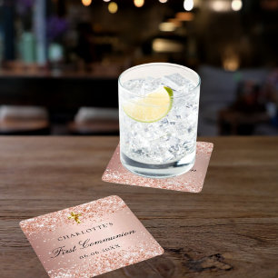 Eerste Communauté blush roos gold glitter name Vierkante Kartonnen Onderzetter