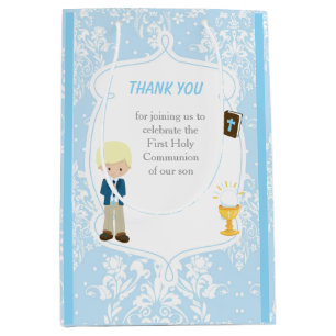 Eerste Commune Blonde Hair Boy Dank je Medium Cadeauzakje