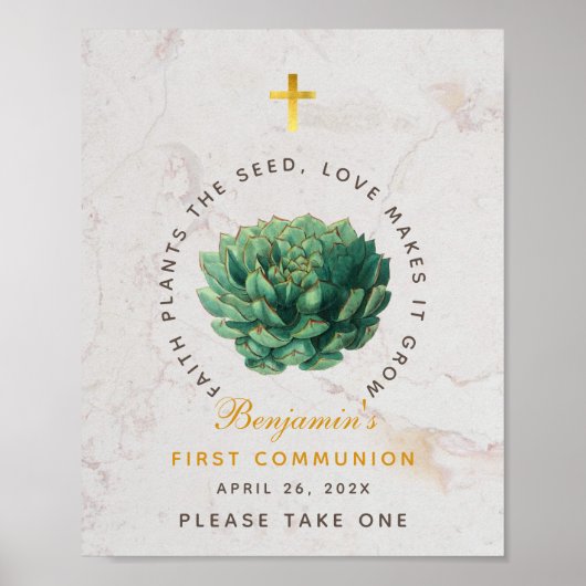Eerste commune Succulent Favors Gold Botanical Poster (Voorkant)