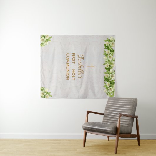 Eerste Communie Achtergrond Marmer Goud Kruis Leli Wandkleed (In Situ (horizontaal))
