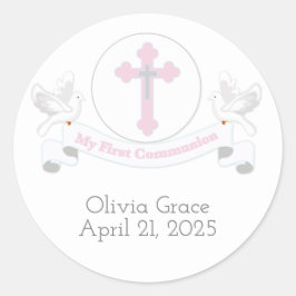 Eerste communie banner met duiven ronde sticker