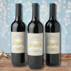 Eerste communie, beige eerste communie wijn etiket