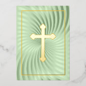 Eerste Communie / Bevestiging Mint Swirl Cross Folie Uitnodiging (Voorkant)