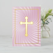 Eerste communie / bevestiging roze wervelkruis folie uitnodiging (Staand Voorkant)