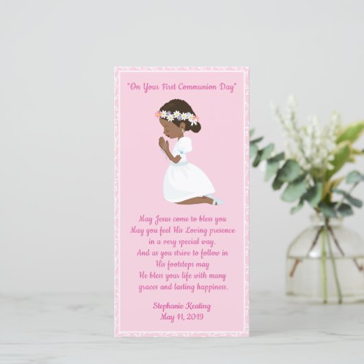 Eerste Communie Bladwijzer Zwart Meisje Bedankkaart (Staand voorkant)