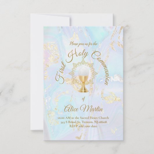 Eerste Communie blauw marmer Kaart (Voorkant)