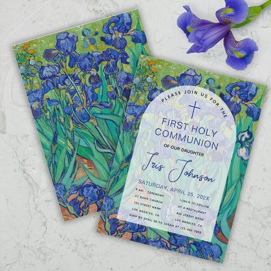 Eerste Communie Bloemenboog Blauwe Irissen Van Gog Kaart