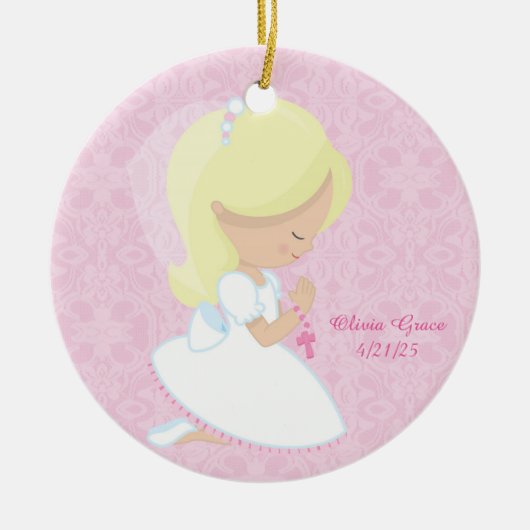 Eerste Communie, Blonde Girl Keramisch Ornament (Voorkant)