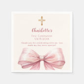 Eerste Communie blush roze strik crème kruis Servet (Voorkant)