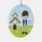 Eerste communie, Brunette Boy Keramisch Ornament (Rechts)