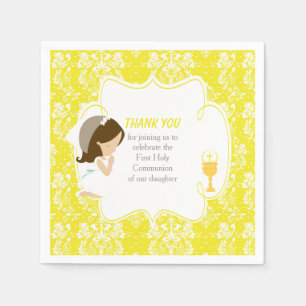 Eerste communie Brunette Girl Yellow Damask Servet