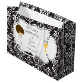 Eerste Communie Brunette Jongen Zwart Damask Groot Cadeauzakje (Voorkant Gekanteld)