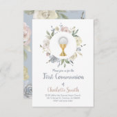 Eerste Communie Delicate waterverf Bloemen Kaart (Voorkant / Achterkant)