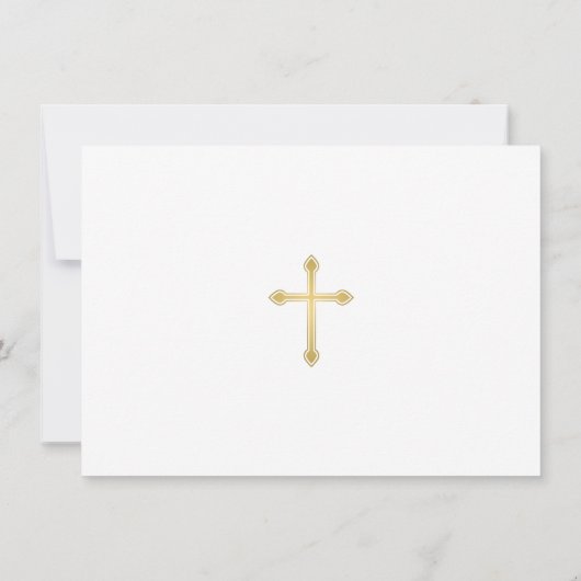 Eerste Communie Eenvoudig Goud Script Cross Photo Bedankkaart (Achterkant)