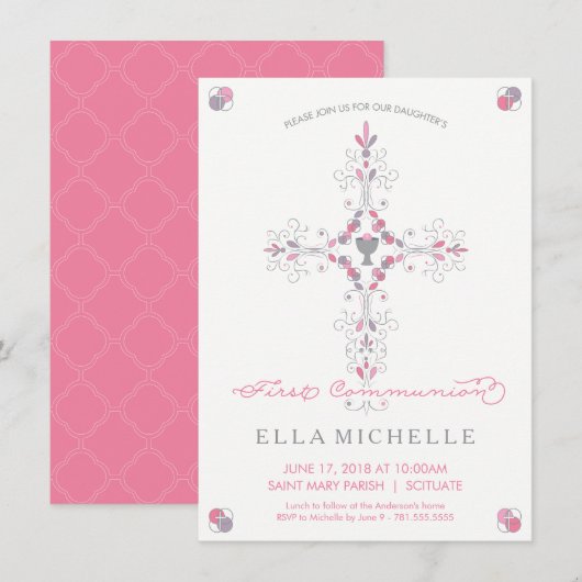 Eerste Communie - Eerste Heilige Communie Uitnodig Kaart (Voorkant / Achterkant)