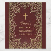 Eerste Communie Elegant  Bourgogne Goud Wijn Etiket (Enkel label)