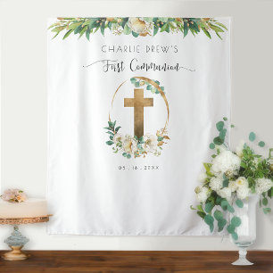 Eerste Communie, Elegante Groene Fotobackdrop Wandkleed