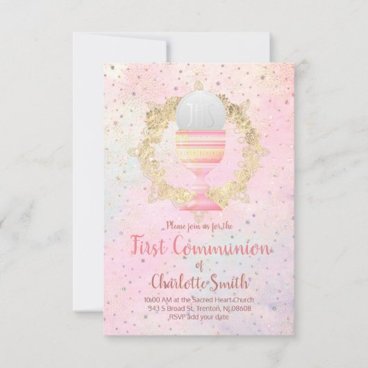 Eerste Communie Faux Glitter Design Kaart (Voorkant)