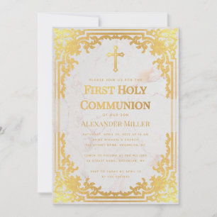 Eerste Communie Faux Gold Elegant Marmer Kaart