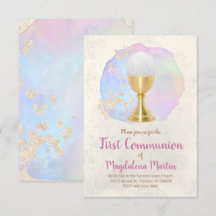 eerste communie FAUX gouden folie en waterverf Kaart