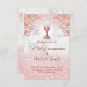 Eerste Communie Faux Pink Glitter Kaart (Voorkant / Achterkant)